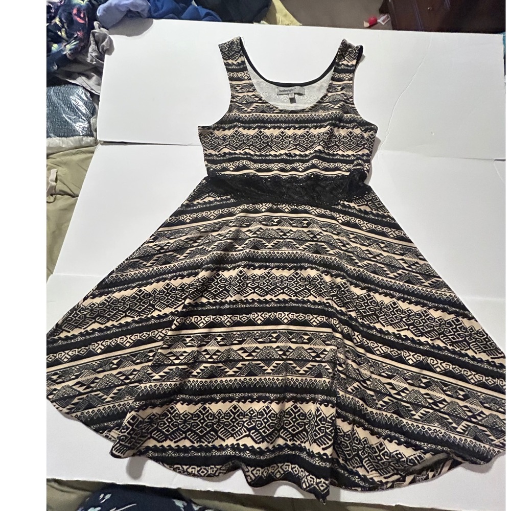 Bailey Girl Womens Tribal Geometric Print Lace Waist Fit Flare Skater Dress L